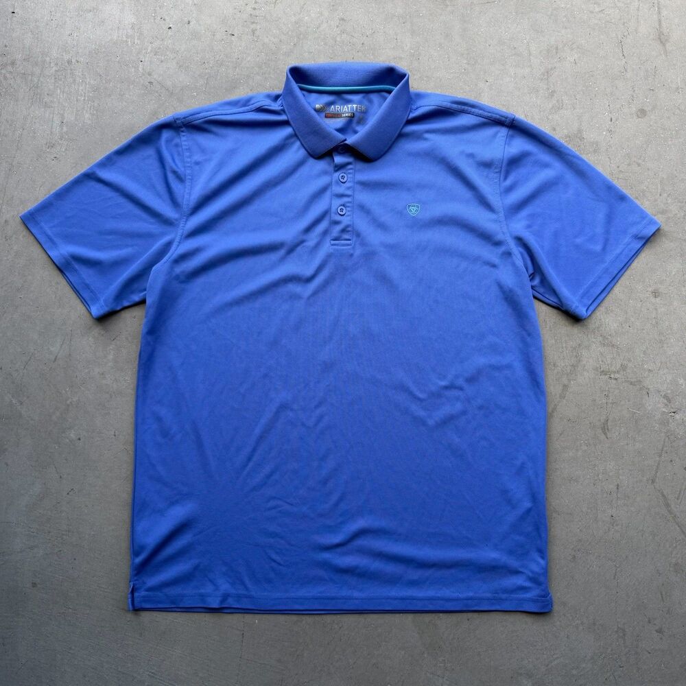 Ariat Tek Polo Shirt Mens L Blue Short Sleeve Heat Series Golf Performance